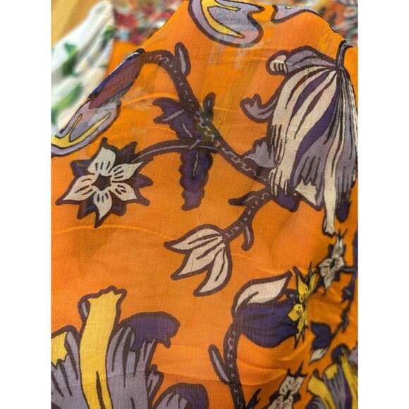 Tory Burch Kia Tie Neck Silk Blouse Orange Long Sleeve Multi Floral Size 6 - Picture 14 of 14